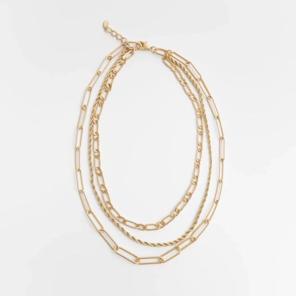 Zara NEW Gold Triple 2-Thickness Interlock Oval Rectangle Link Chain Chocker - Picture 1 of 8